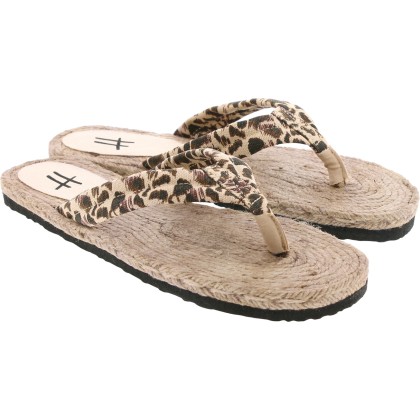Flip-flops with espadrille-type sole, patterned fabric