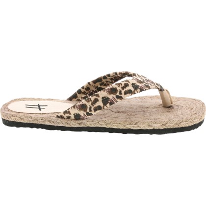 Flip-flops with espadrille-type sole, patterned fabric