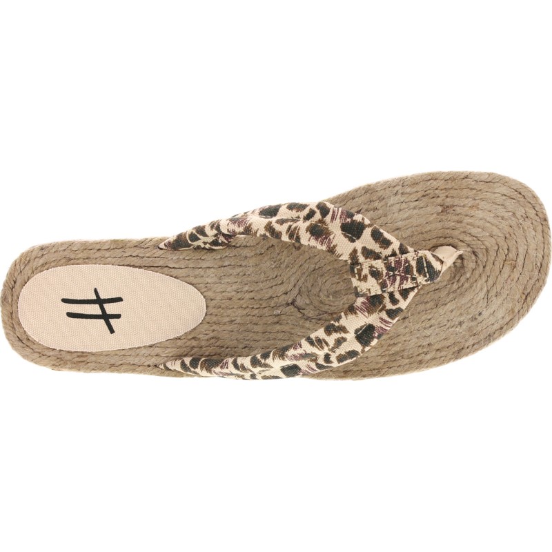 Flip-flops with espadrille-type sole, patterned fabric