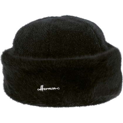 Women's toque in soft fabric with lurex and  faux fur