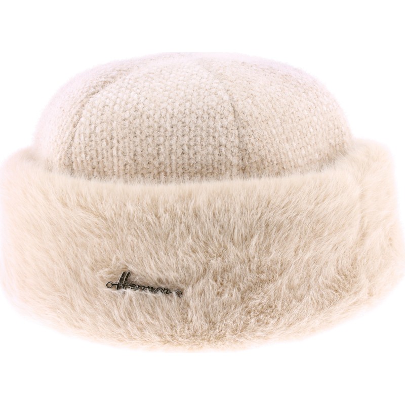 Women's toque in soft fabric with lurex and  faux fur