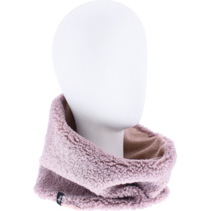 Flexible and reversible neck warmer in soft material on one side and p