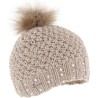 Bonnet grosse maille tricoté main + strass et pompon fausse fourrure