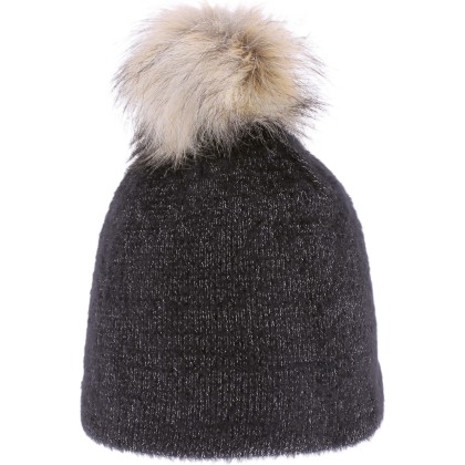 Very soft plain nylon hat with faux fur pompom