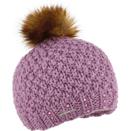 Bonnet enfant grosse maille tricoté main + strass et pompon fausse fou