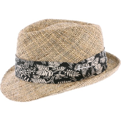 Chapeau petit bord relevé en paille seagrass uni avec fine ceinture en