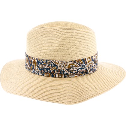 Large brim straw hat with scarf headband