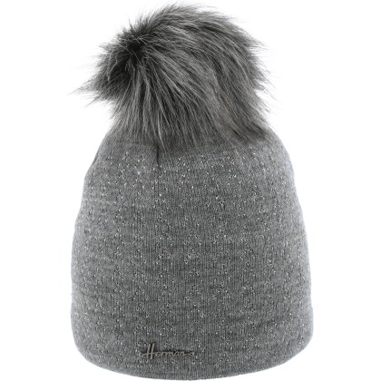 Adult hat with tassel in faux fur. It is knitted with lurex with a che