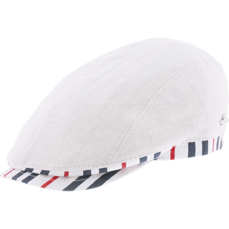 Plain color flat cap with pattern fabric edging and  peak