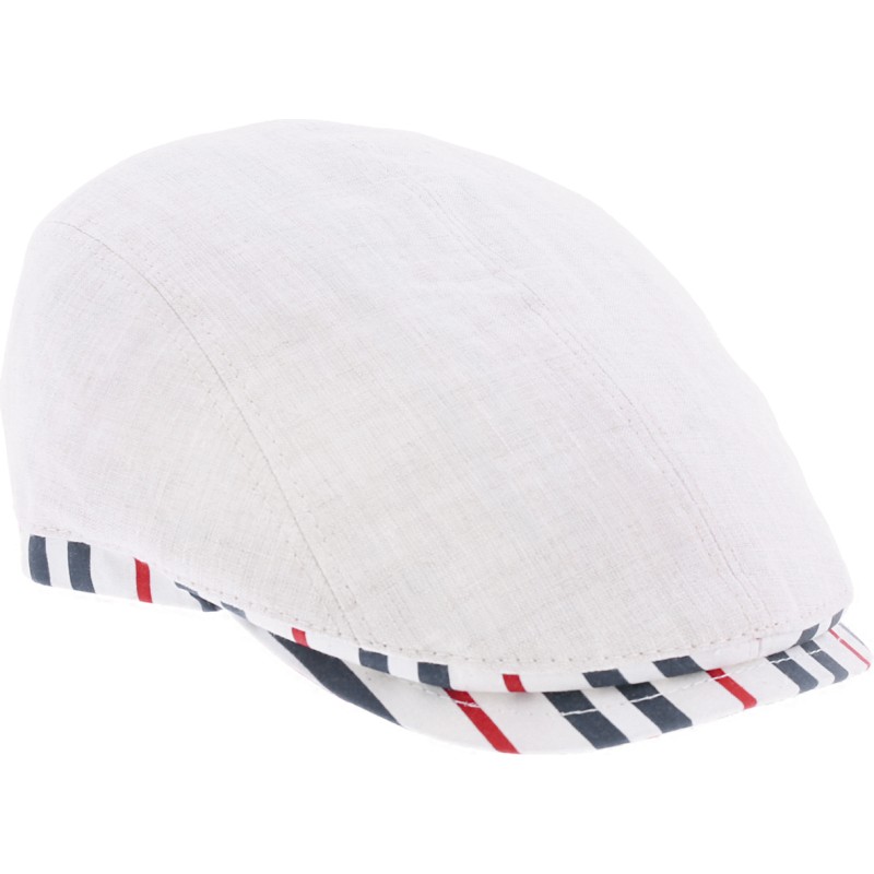 Plain color flat cap with pattern fabric edging and  peak