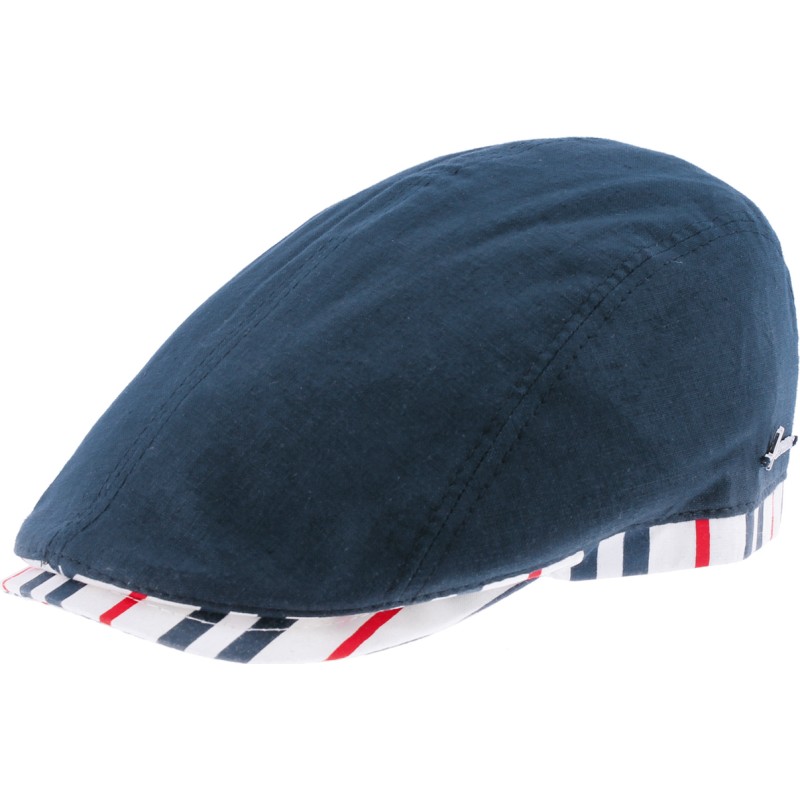 Plain color flat cap with pattern fabric edging and  peak