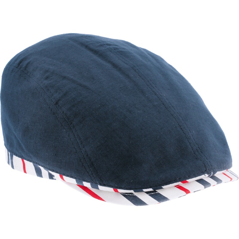 Plain color flat cap with pattern fabric edging and  peak