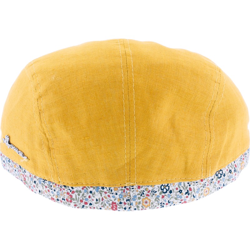 Plain color flat cap with pattern fabric edging and  peak