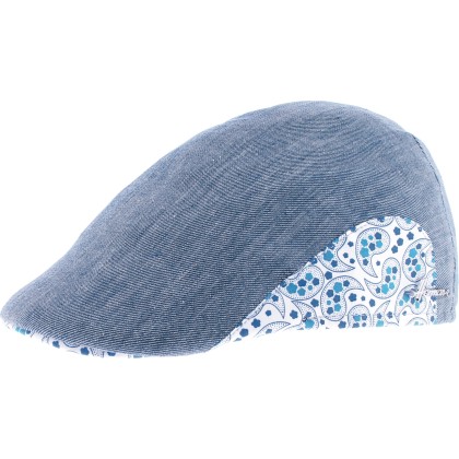 Plain color flat cap with pattern fabric on both side of the cap