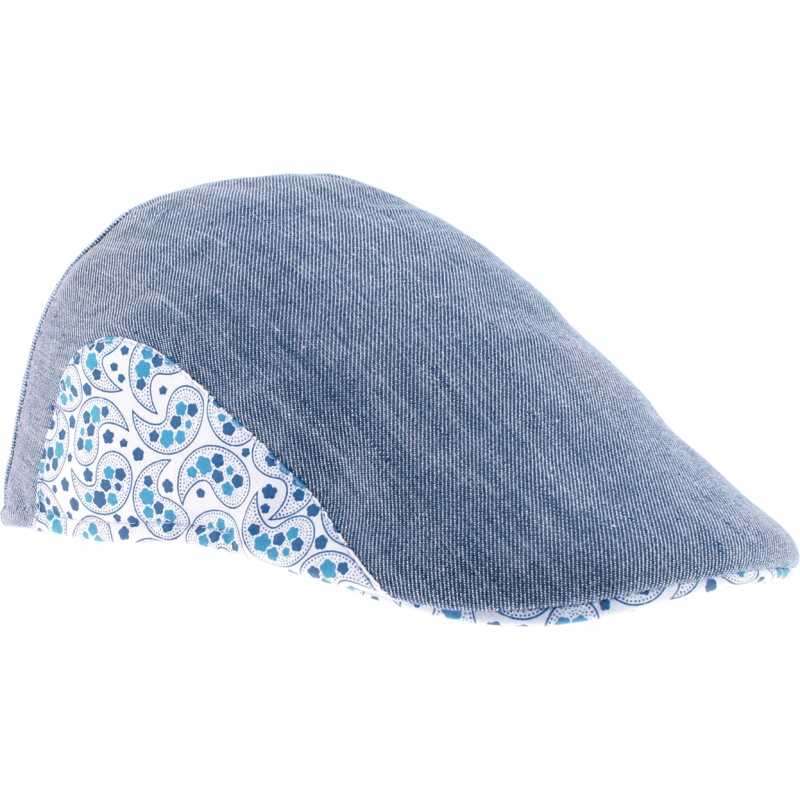 Casquette plate unie avec tissu à motifs sur les cotés