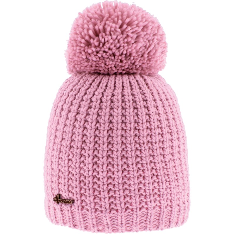 Plain hat knitted with 80% recycled plastic thread, with thread pompom