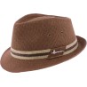 Small brim plain color linen hat with bi-color headband.