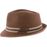 Small brim plain color linen hat with bi-color headband.