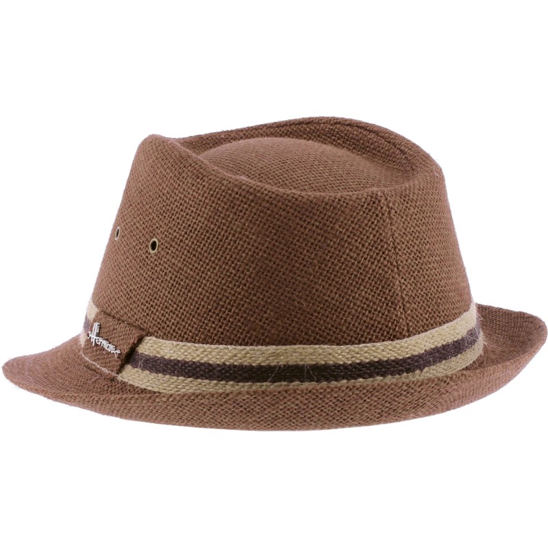 Small brim plain color linen hat with bi-color headband.