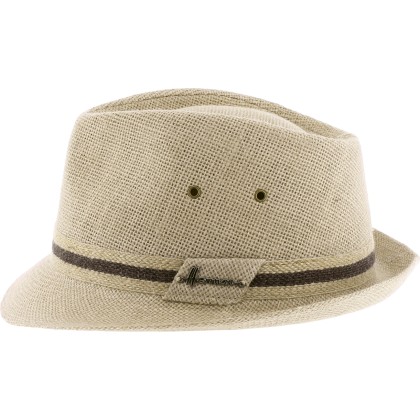 Small brim plain color linen hat with bi-color headband.