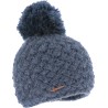 Plain cross-knit adult beanie with plush-lined pompom