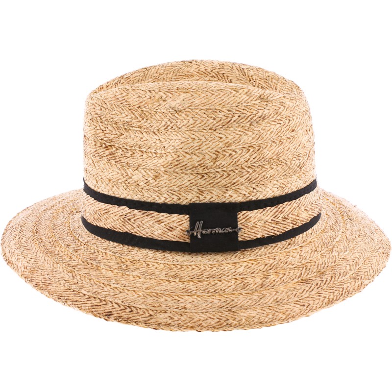 Large brim hat in raffia with straw and plain fabric braid and with le