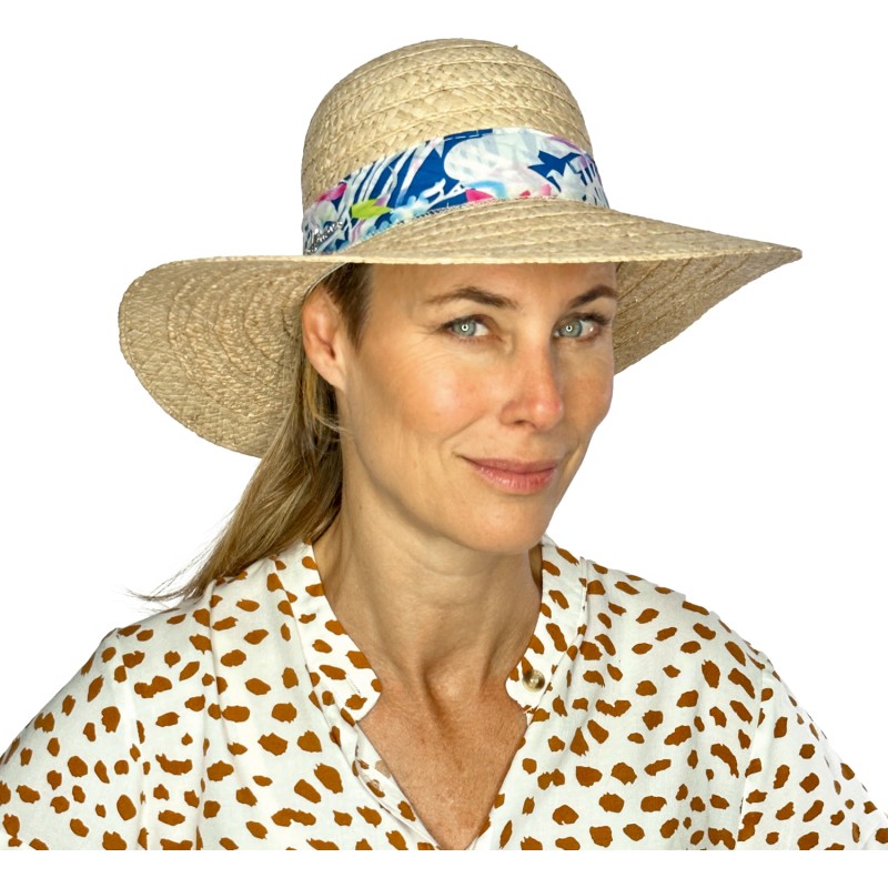 chapeau de paille femme boheme avec foulard