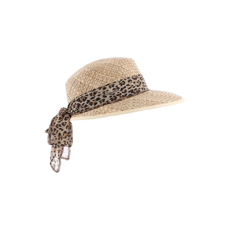 Casquette en paille naturelle unie avec foulard