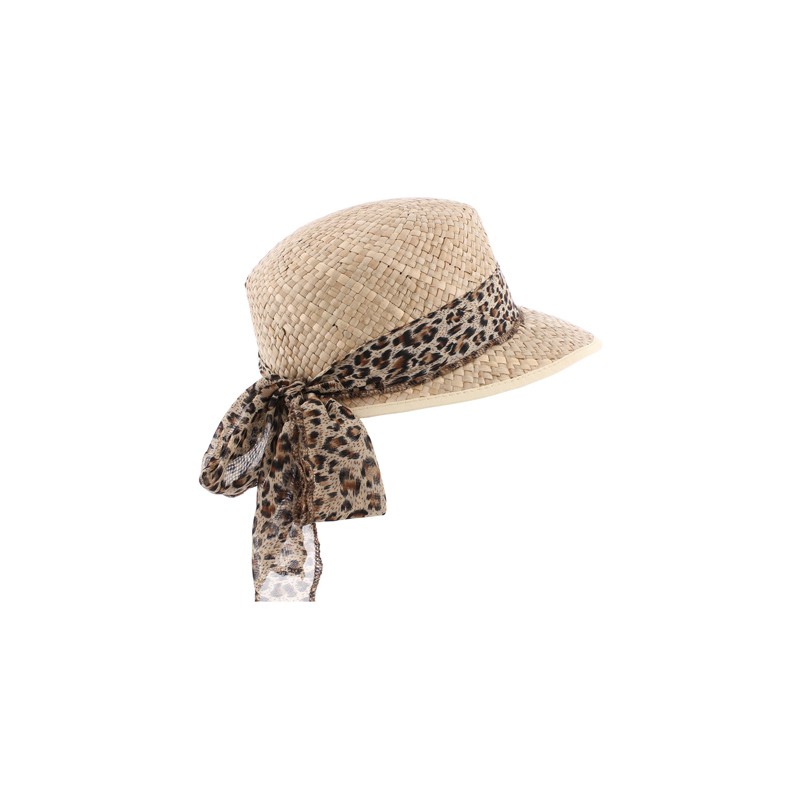 Casquette en paille naturelle unie avec foulard