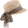 Casquette en paille naturelle unie avec foulard