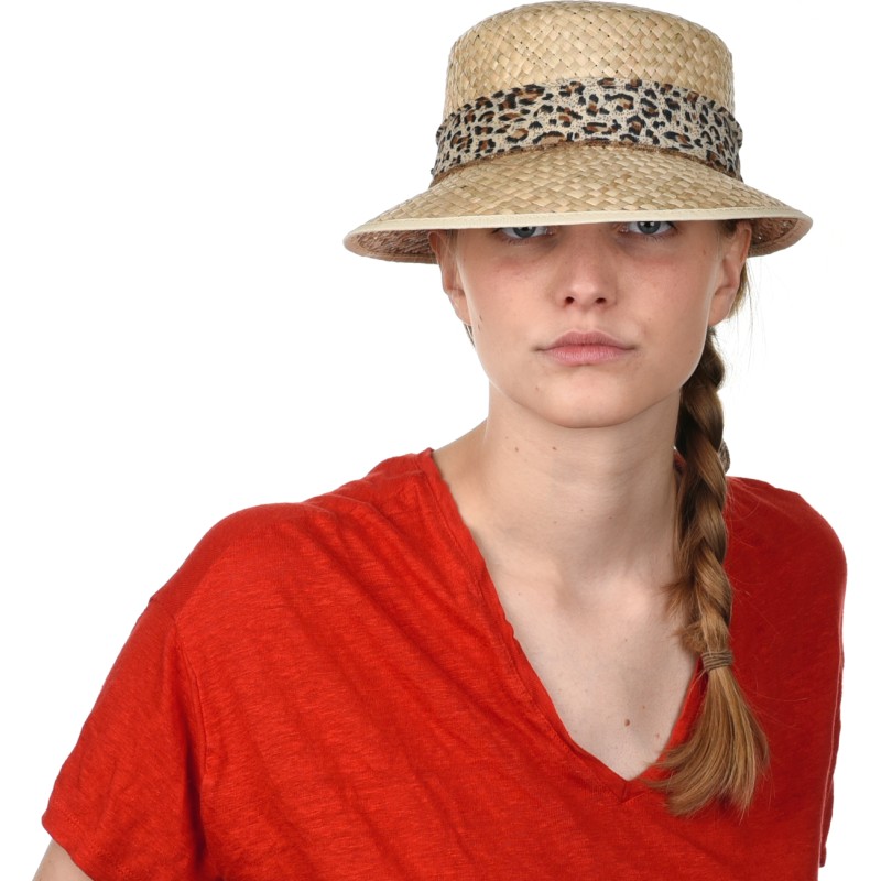 Casquette en paille naturelle unie avec foulard