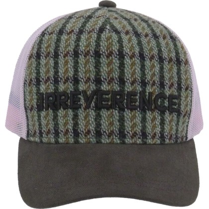 Two-tone baseball cap with chicken foot fabric and mesh.