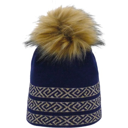 Bonnet adulte maille fine tricoté avec du lurex et un pompon en fausse