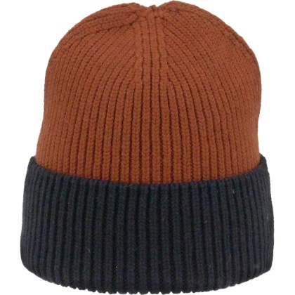 Adult fine knit cap with two-tone cuff