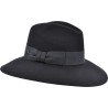 Women's hat with large brim in plain wool felt with fancy decoration.