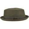 Hat with small raised brim in plain wool felt with metal markings.