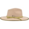 Large-brimmed hat with contrast wool felt pass with braid.