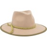 Large-brimmed hat with contrast wool felt pass with braid.