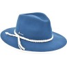 Large-brimmed hat with contrast wool felt pass with braid.