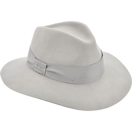 Wool felt hat with large, unstitched cut brim