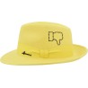 Hat with large raised brim in plain wool felt with metal markings.