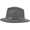 Large-brimmed hat in plain wool felt with leather belt.