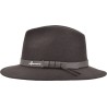 Large-brimmed hat in plain wool felt with leather belt.