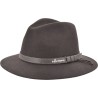 Large-brimmed hat in plain wool felt with leather belt.