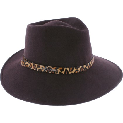 Chapeau grand bord en feutre uni avec ceinture léopard