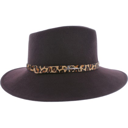 Chapeau grand bord en feutre uni avec ceinture léopard