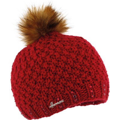 Bonnet enfant grosse maille tricoté main + strass et pompon fausse fou