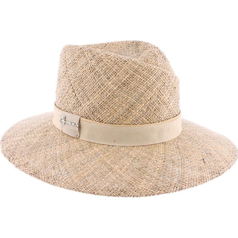 Chapeau en paille jonc de mer naturelle grand bord avec ruban et pipin
