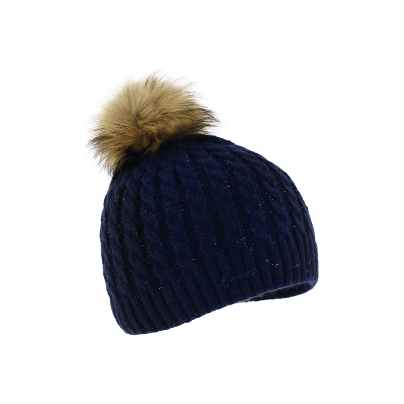 Beanie with fake fur pompom