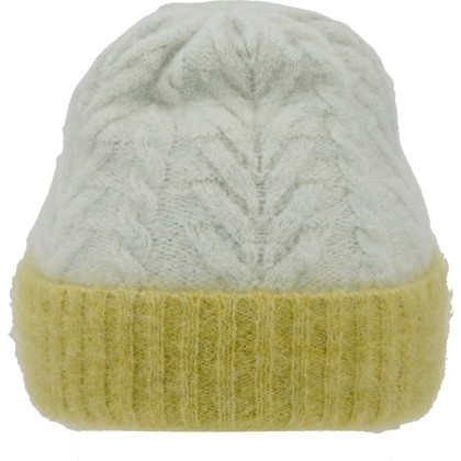 Adult fine knit two-tone cap with cuff.